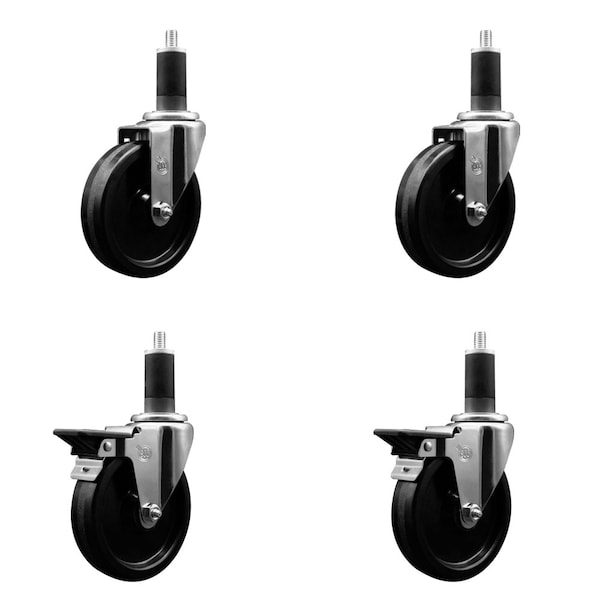 5'' Phenolic Wheel Swivel 1-1/4'' Expand Stem Caster Set 2 Brakes, 4PK